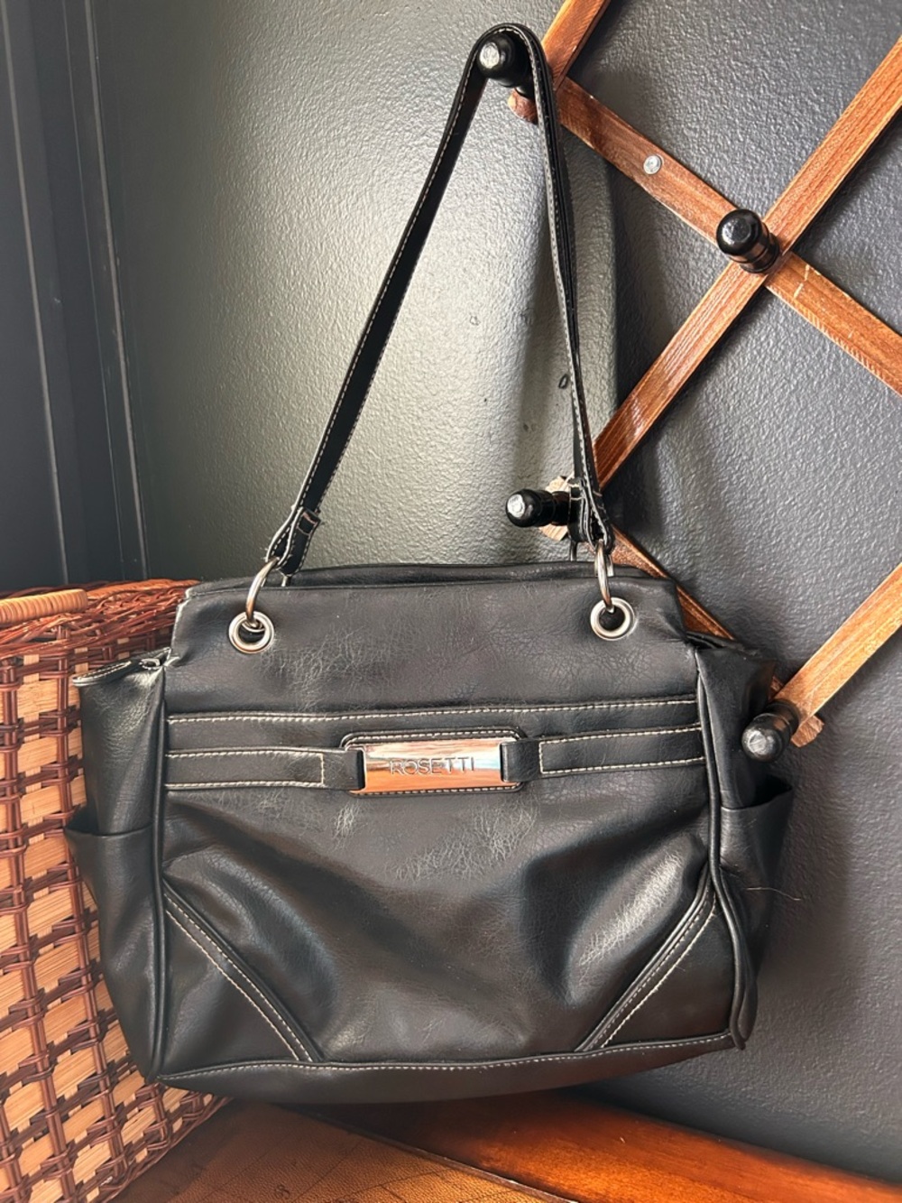 Rosetti Black Shoulder Bag with Silver Accent